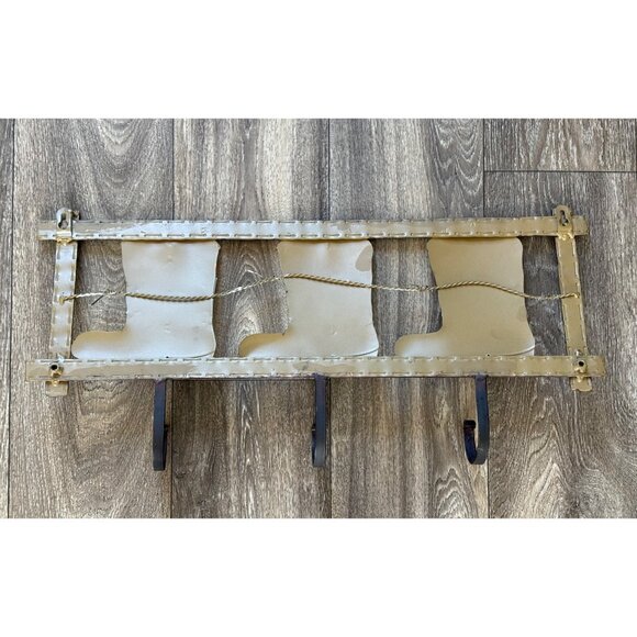 ANTIQUE COWBOY BOOT METAL WALL COAT-TOWEL RACK HOOKS 22InX10In - Picture 6 of 6